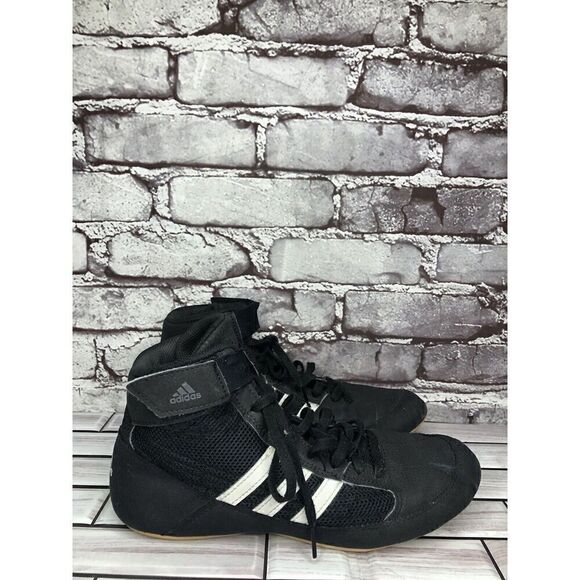 ADIDAS Black Suede White Stripes Strap Lace Up Wrestling Shoes Men Sz 7M US/40EU main image 5